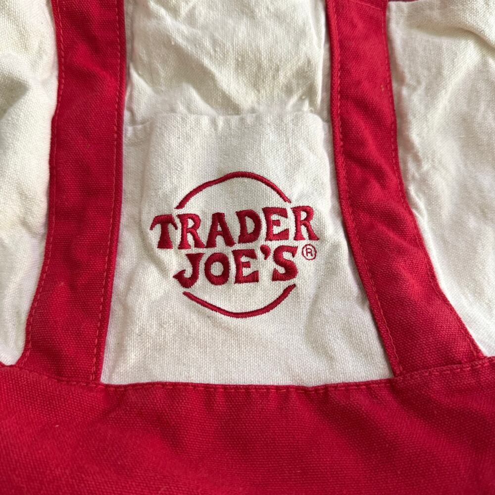 Trader Joe’s Mini Canvas Tote Bag Red Shopping Small Reusable - Picture 2 of 7